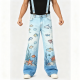 Light Wash Suspender Wide-Leg Jeans with Underwater Print